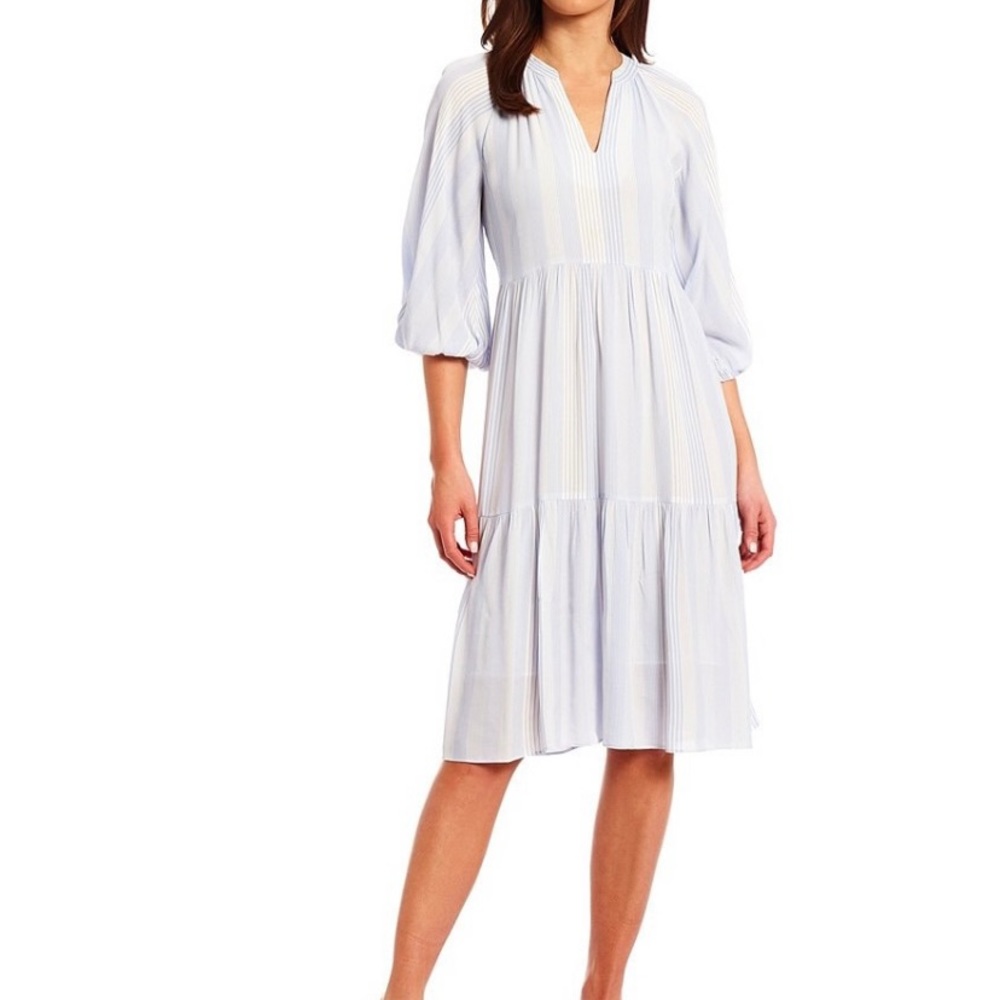 Gibson Latimer Dress size L blue and white stripes midi dress